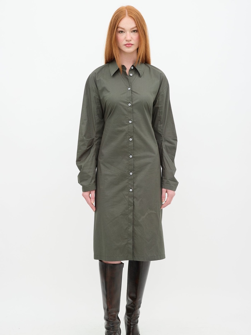 Acne Studios Cut Out Button Up Shirt Dress in Green